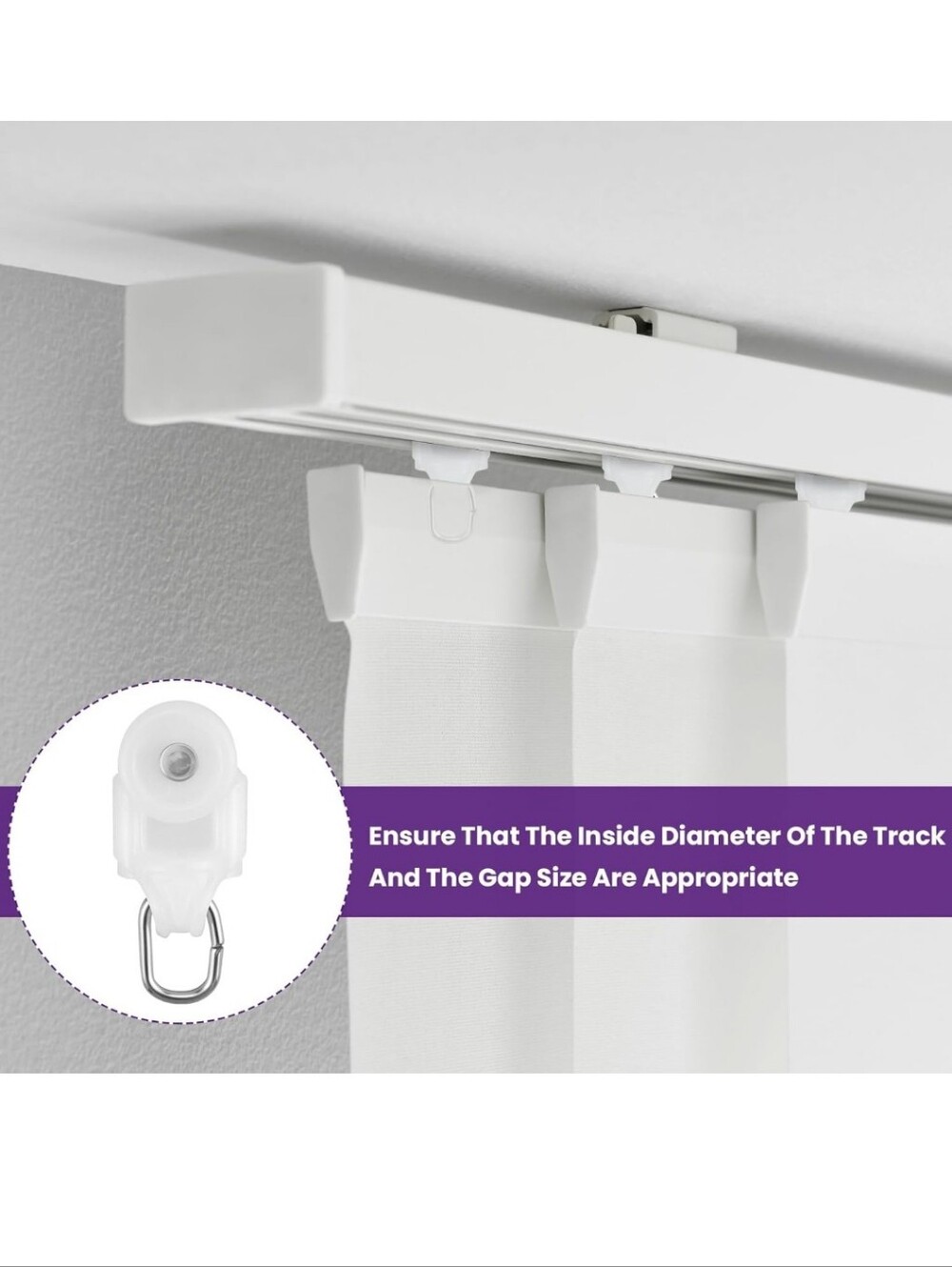 20 Curtain Glider Track Rail Runners with Heavy Duty Hooks & Dual Rollers